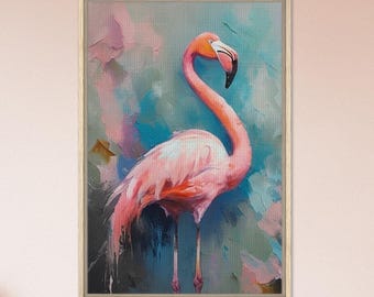 Flamingo Abstract Canvas Print, Box Framed Canvas Wall Art, Colourful Animal Decor, Bird Canvas Prints