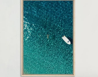 Ocean Canvas Wall Art Print, Aerial Ocean Photography, Box Framed Canvas Wall Art, Minimalist Coastal Decor