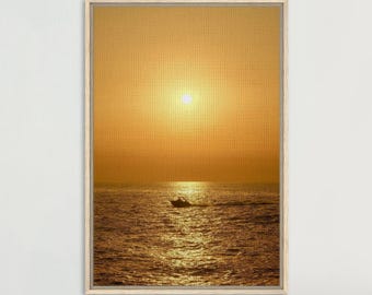 Sunset Mediterranean Canvas Wall Art Print, Ocean Photography,  Box Framed Canvas Wall Art, Minimalist Coastal Decor