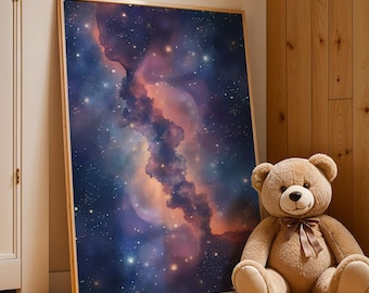 Watercolour Galaxy Nursery Print: Space Wall Art for Kids Room