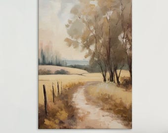 Countryside Path Canvas Print: Neutral Tones Wall Art, Rustic Landscape Home Decor