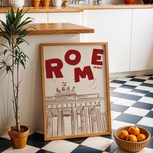 Rome Wall Art Print Illustrated Cityscape Italy Travel Poster Landmark Decor Modern Gift for Italy Roma Lovers quirky home decor