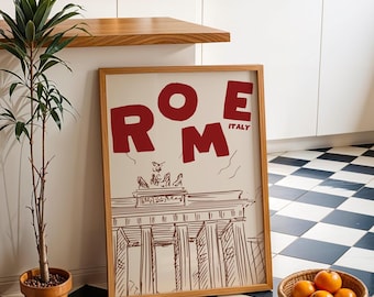 Rome Wall Art Print Illustrated Cityscape Italy Travel Poster Landmark Decor Modern Gift for Italy Roma Lovers quirky home decor