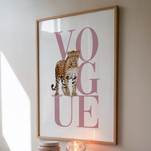 Vogue-luipaardprint, modeposters, roze muurkunst, chique redactiemuurkunst, modern glamourdecor, trendy kunst