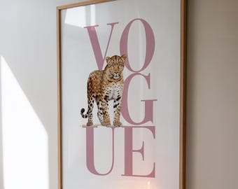 Vogue Leopard Print, Fashion Posters, Pink Wall Art, Chic Editorial Wall Art, Modern Glam Decor, Trendy Art