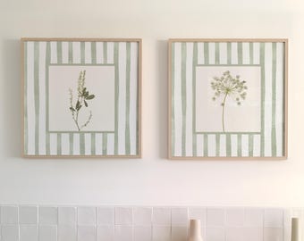 Sage Green Wall Art Prints Set of 2: Square Wall Decor, Cottage Style Dried Flowers, Green Decor