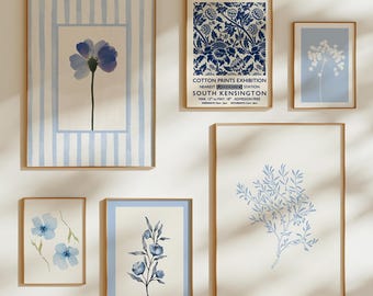 Blue Botanical Gallery Wall Art Set of 6: Baby Blue Floral Prints