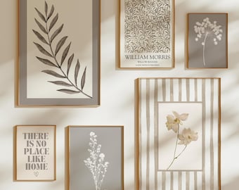 Beige Neutral Floral Gallery Wall Art Set of 6: Beige Flower Set of Prints