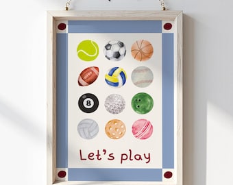 Sports Balls Nursery Print, Playroom Wall Art