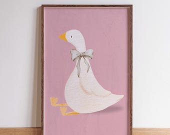 Silly goose wall art with coquette home nursery decor print framed in dusty pink