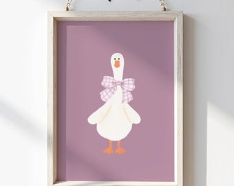 Silly Goose Nursery Print: Pink Gingham Bow, Baby Room Decor