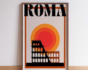 Roma Colosseum Italy Travel Poster, Abstract Sunset print, Vintage Retro, Italy Gifts, Rome Prints, Rome Poster, Travel Gifts, Europe