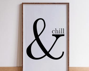 And chill print wall art minimalist relaxed home decor digital print in black and white