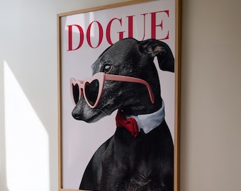 Dogue Fashion Dog Print Pink, Vogue Fashion Posters, Dog Wall Art, Chic Editorial Wall Art, Modern Glam Decor, Trendy Art