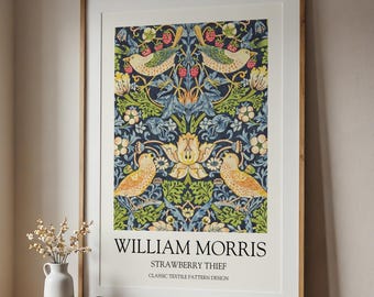 William Morris Strawberry Thief Wall Art Print: Vintage Botanical Art