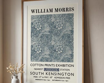 William Morris Navy Blue Floral Print: Vintage Style Flower Wall Art, Exhibition Prints