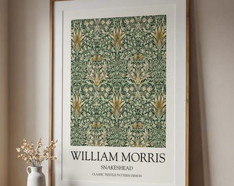 William Morris Green Snakeshead Print: Vintage Floral Wall Art, Botanical Decor