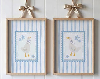 Silly Goose Nursery Prints: Baby Blue Cottagecore Wall Art, Set of 2