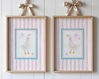 Silly Goose Nursery Prints Set: Dusty Pink Baby Room Wall Art