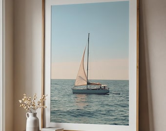 Sailing yacht wall art, Italian Riviera Yacht Print: Mediterranean Coastal Decor