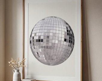 Minimalist Disco Ball Art Print, Modern Wall Decor, Printable, Digital Download