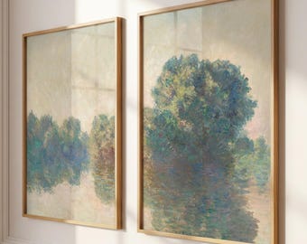 Claude Monet Woodland Wall Art Prints: Monet Landscape Paintings, Set of 2 Prints, Vintage Countryside Painting Decor