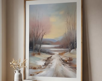 Winter Landscape Oil Painting Style Print: Cosy Winter Wall Art