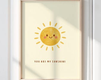 You Are My Sunshine Wall Art Print, Positive Nursery Decor, Yellow Nursery print
