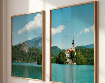 Slovenia Lake Bled Set of 2 Photography Wall Art Prints Travel Decor