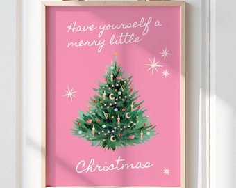 Pink Christmas Tree Art Print: Festive Holiday Home Decor