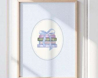 Blue Books Nursery Print: Vintage Nursery Decor, Child's Room Wall Art, Reading lover gift
