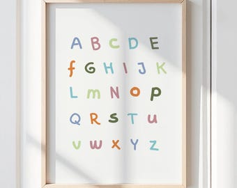 Rainbow Alphabet Wall Art Print for Child's room, Colourful Nursery Decor, Educational ABC Poster