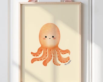 Octopus Wall Art Print, Coastal Nursery Decor