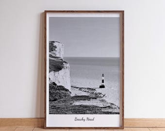 Beachy Head lighthouse print photography black and white south coast wall art Eastbourne home decor