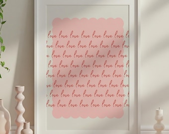 Love Typography Wall Art Print, Pink & Red Decor