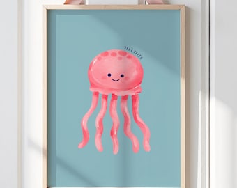 Pink Jellyfish Art Print, Ocean Nursery Decor