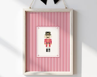 Vintage Nutcracker Print: Red Stripes, Kids Room Christmas Art