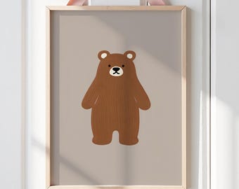Brown Bear Nursery Print: Beige Baby Room Wall Art