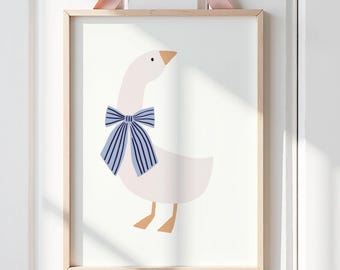 Silly Goose Blue Nursery Wall Art Print, Goose Child's Room Wall Decor