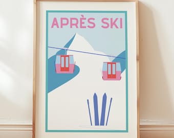 Après Ski Print, Skiing Posters, Winter Sports Wall Art, Colourful Wall Art, Ski Prints, Trendy Art