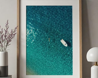 Ocean Wall Art Print, Aerial Ocean Photography: Minimalist Coastal Decor