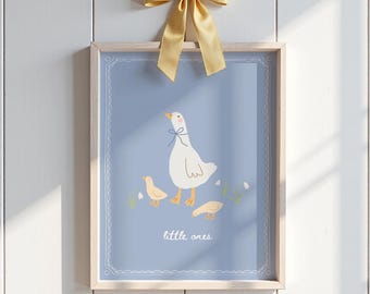 Silly Goose Nursery Print: Vintage Whimsical Blue Wall Art