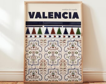 Valencia Spain Tile Wall Art Print: Blue Spanish Azulejos, European Decor, Spain travel poster
