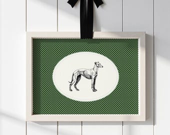 Vintage Greyhound Art Print: Dark Green Dog Illustration