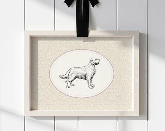 Vintage Golden Retriever Art Print: Pink Floral Dog Lover Gift