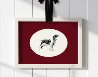 Vintage Springer Spaniel Art Print - Burgundy Antique Dog Illustration