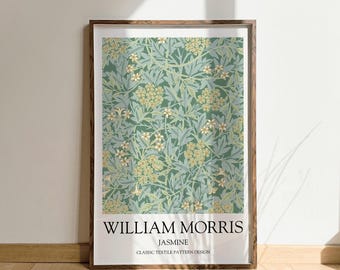 William Morris prints Jasmine blue green, Wall Art, Vintage Poster, Floral Prints, Morris Textile art nouveau home decor