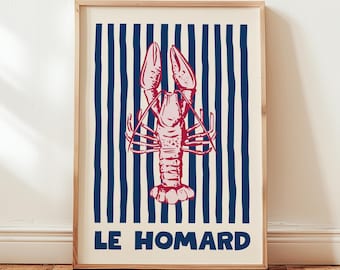 Lobster Wall Art Print, Le Homard, Coastal Kitchen Decor