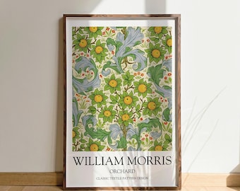 William Morris Orchard textile pattern Print, Vintage Poster - Floral Wall Art with Oranges & Morris Textile Pattern Prints