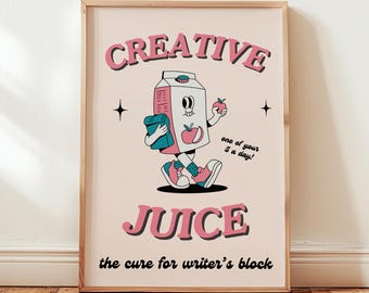 Retro Creative Juice Art Print, Funny Cafe Decor